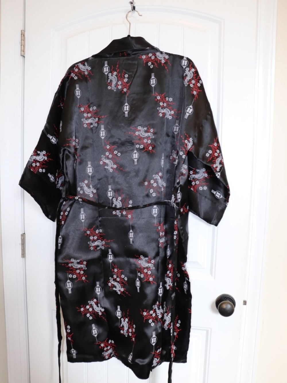 THAI SILK Reversible DRAGON EMBROIDERED Tie Belt/Pocket JAPANESE Kimono Sz L - Picture 3 of 12